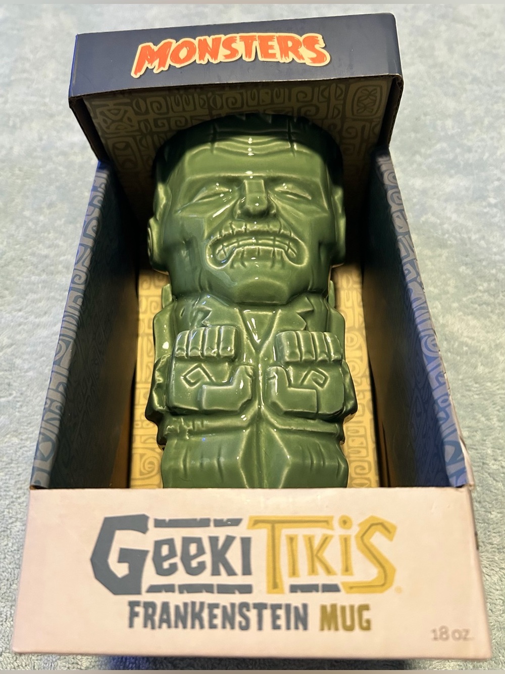 GEEKI TIKIS LARGE GREEN FRANKENSTEIN HANDLE-LESS CERAMIC MUG COLLECTIBLE/NWT/NIB